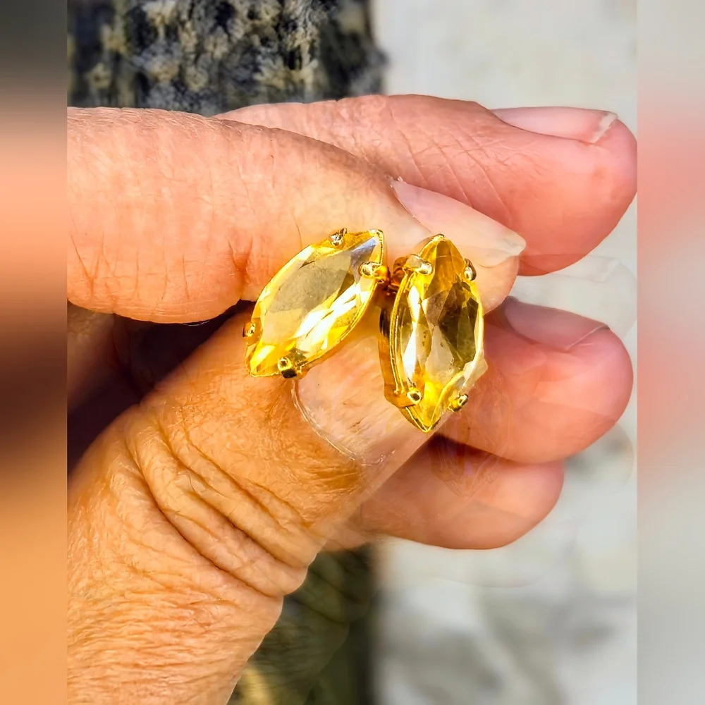 5 Total Carats Approx CITRINE Marquise Cut In Gold Plated Earrings